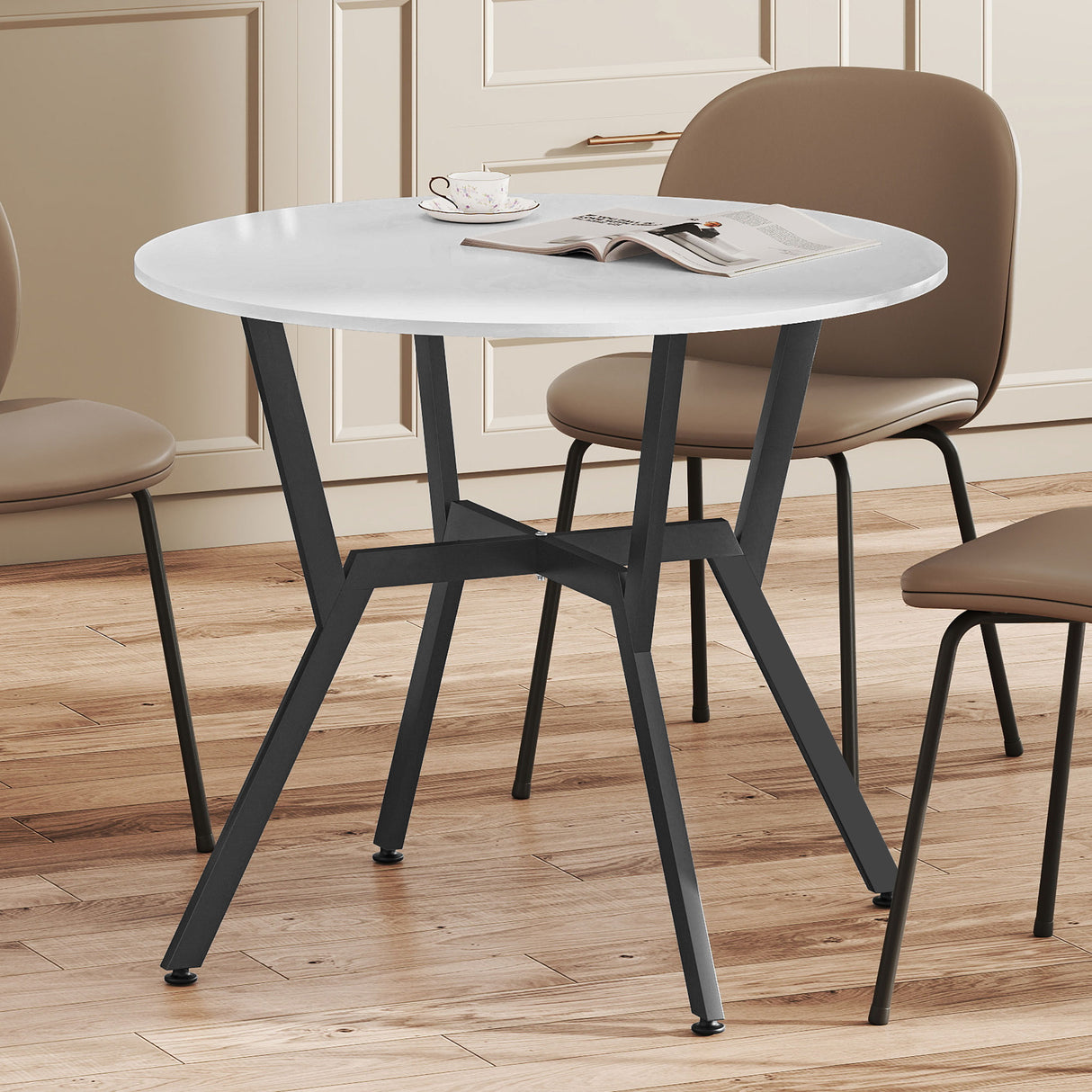 Wooden Kitchen Dining Table Round for 4 People - Velmora