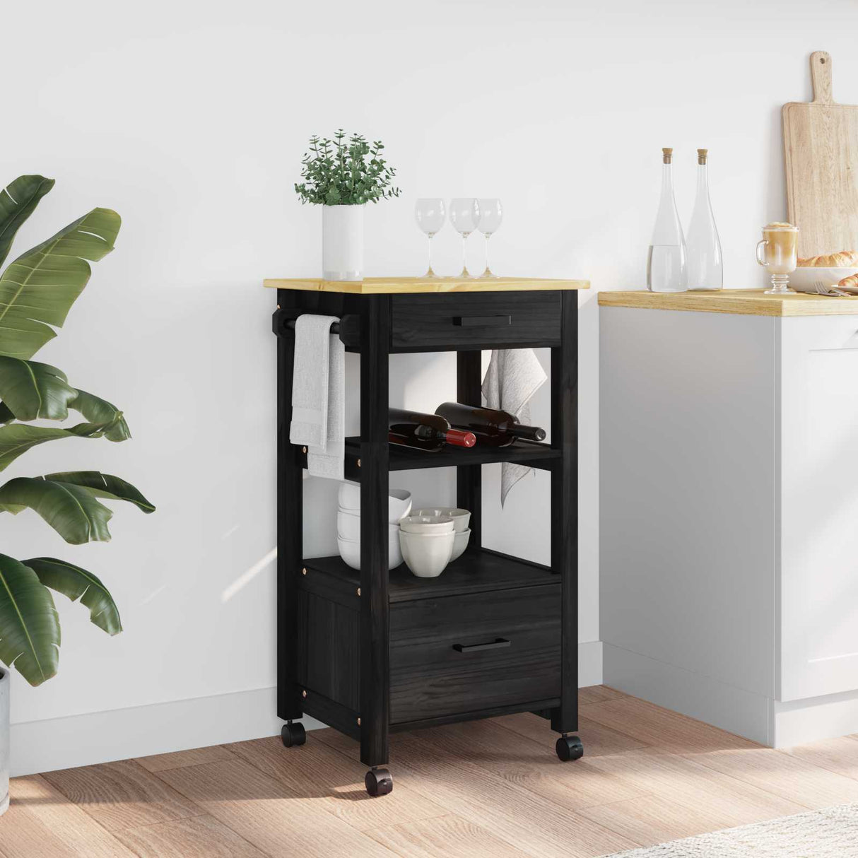 Wooden Kitchen Trolley 48cm Wide With 2 Drawers - Monza