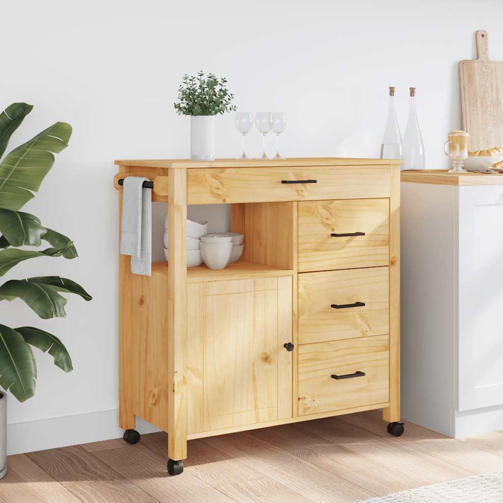 Wooden Kitchen Trolley 84cm Wide With 1 Door And 4 Drawers - Monza
