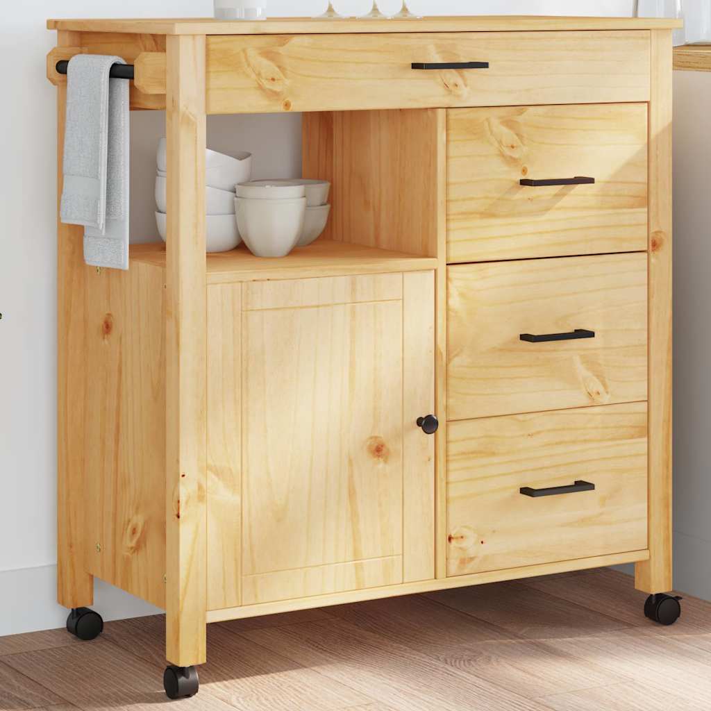 Wooden Kitchen Trolley 84cm Wide With 1 Door And 4 Drawers - Monza
