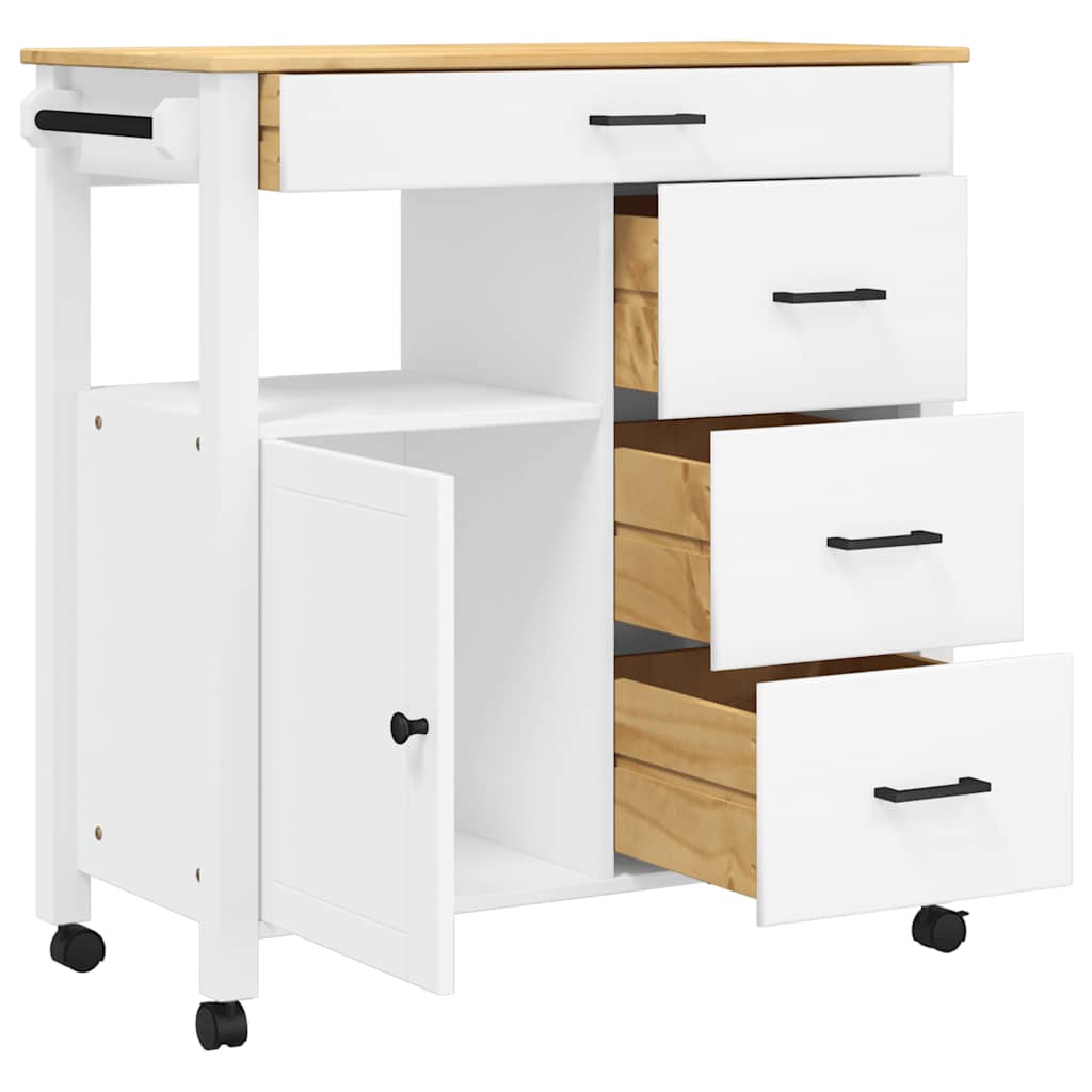 Wooden Kitchen Trolley 84cm Wide With 1 Door And 4 Drawers - Monza