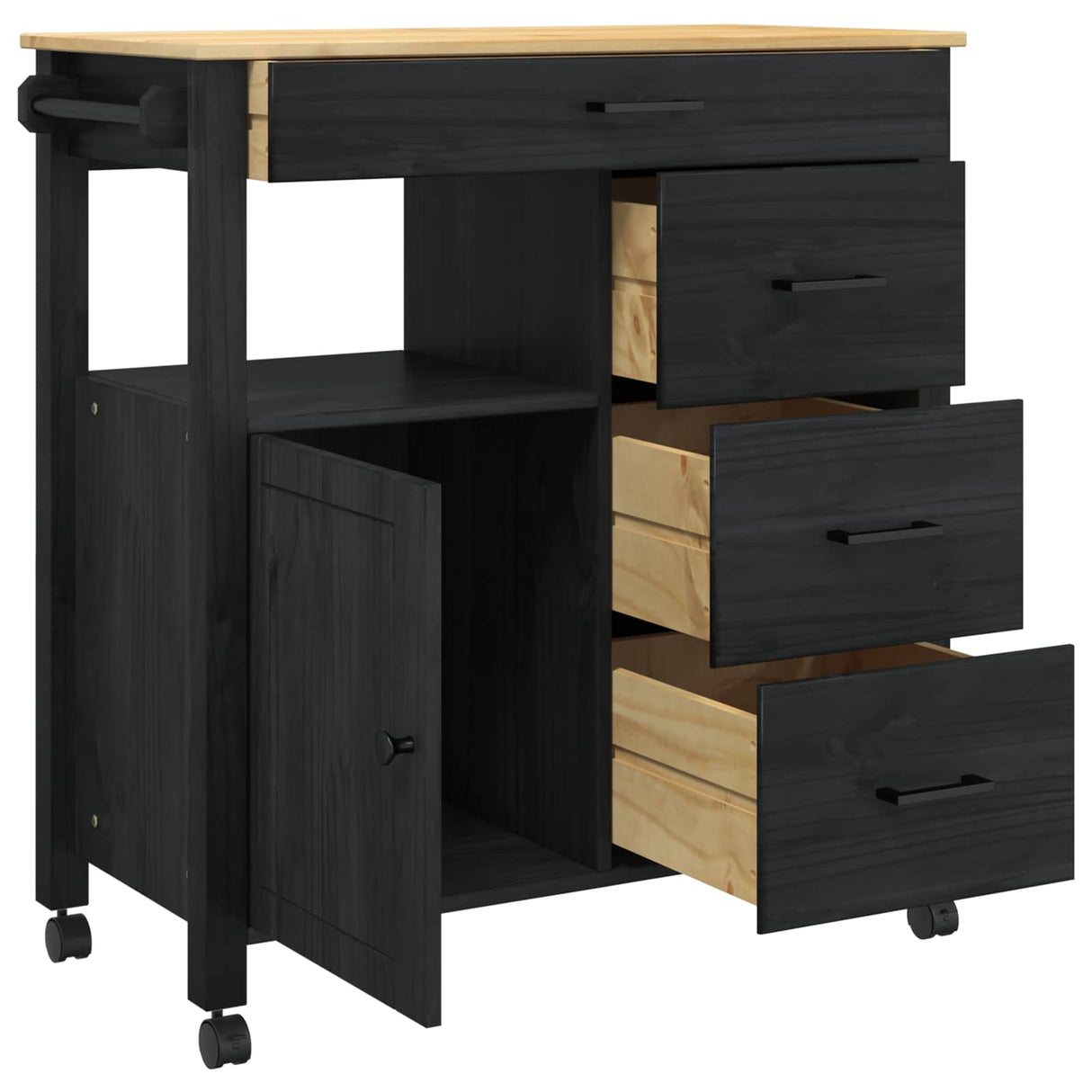 Wooden Kitchen Trolley 84cm Wide With 1 Door And 4 Drawers - Monza