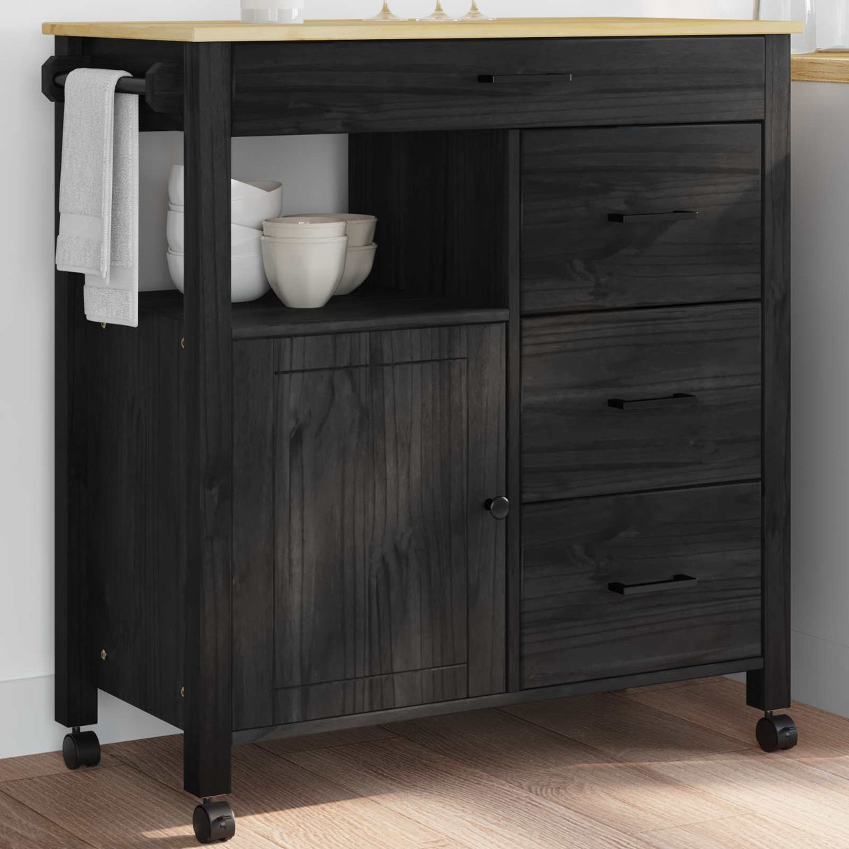 Wooden Kitchen Trolley 84cm Wide With 1 Door And 4 Drawers - Monza