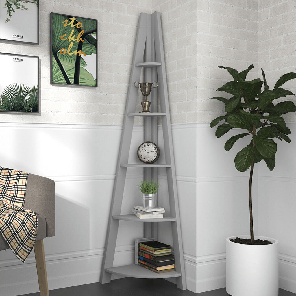 Wooden Ladder Shelving Unit Corner - Tiva