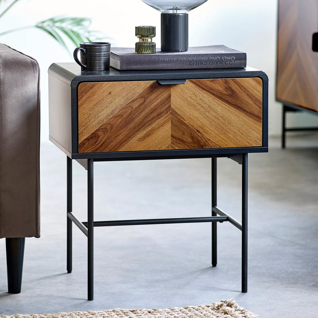 Wooden Lamp Table With 1 Drawer - Alvin