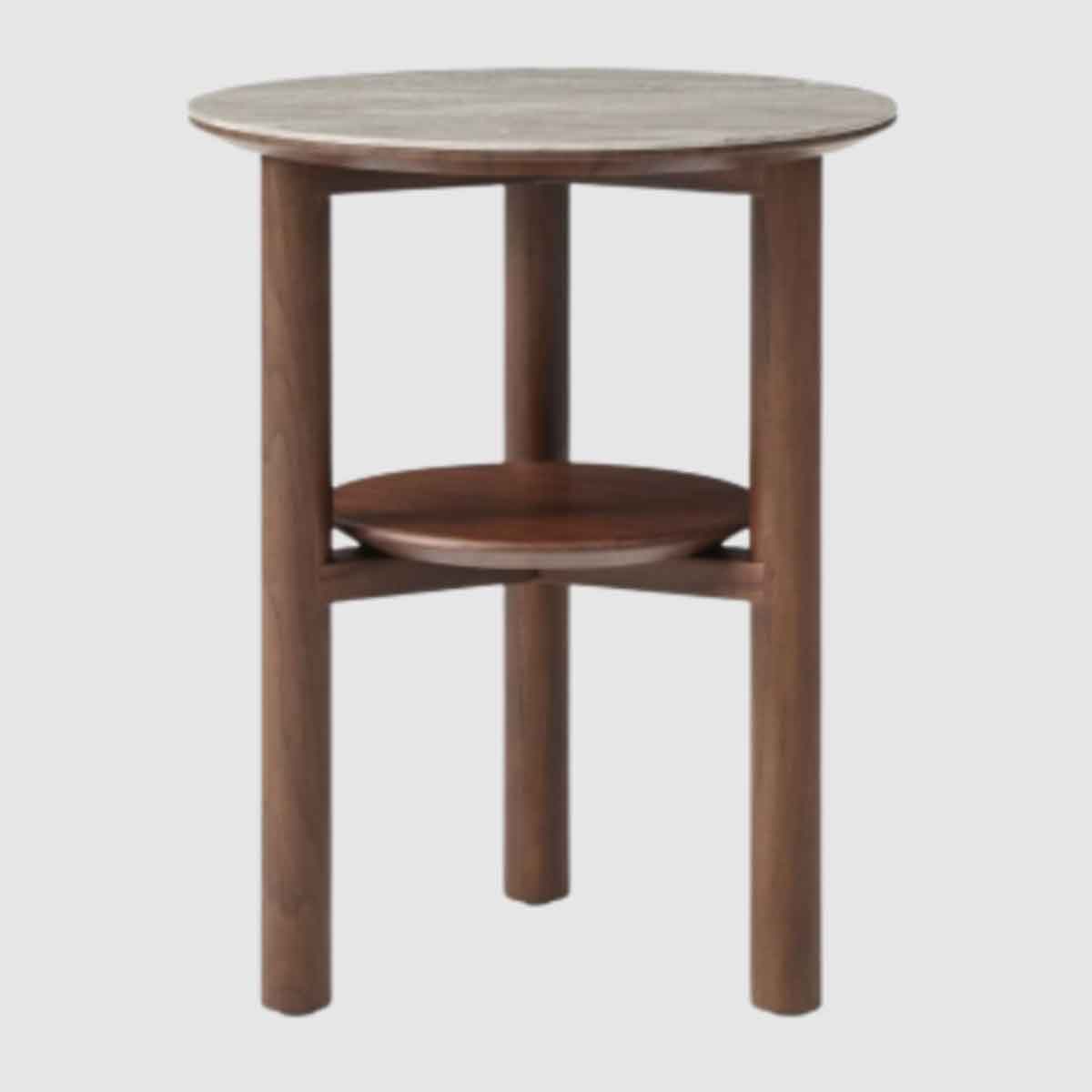 Wooden Lamp Table 45cm Wide Round With Marble Effect Glass Top - Willow