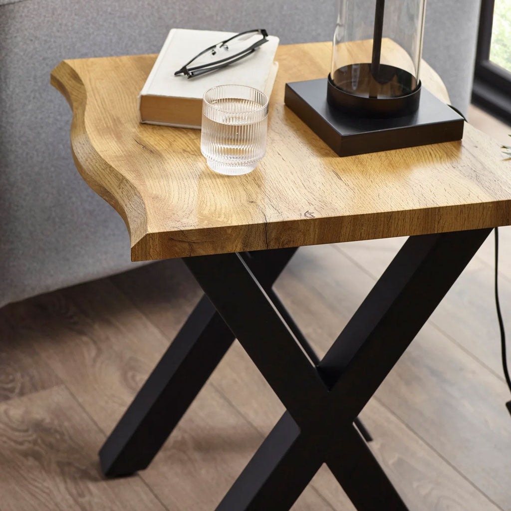 Wooden Lamp Table With Black Legs - Harvey