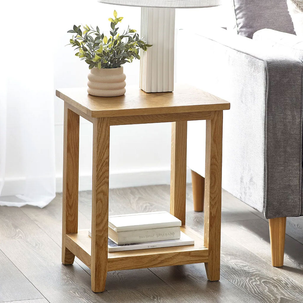 Wooden Lamp Table With Undershelf - Mallory