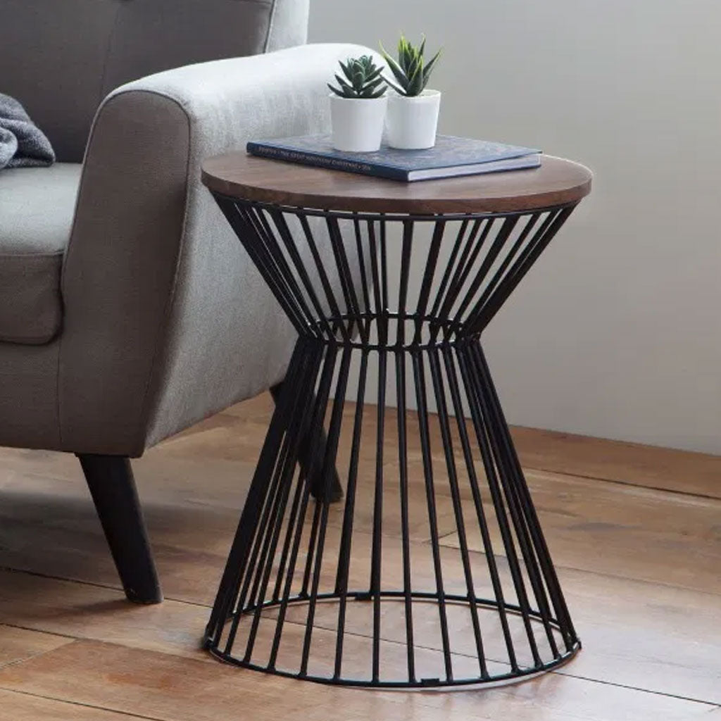 Wooden Lamp Table With Wire Frame Round - Jersey