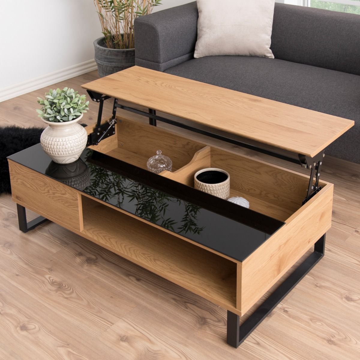 Wooden Lift Up Coffee Table With Glass Top - Azalea