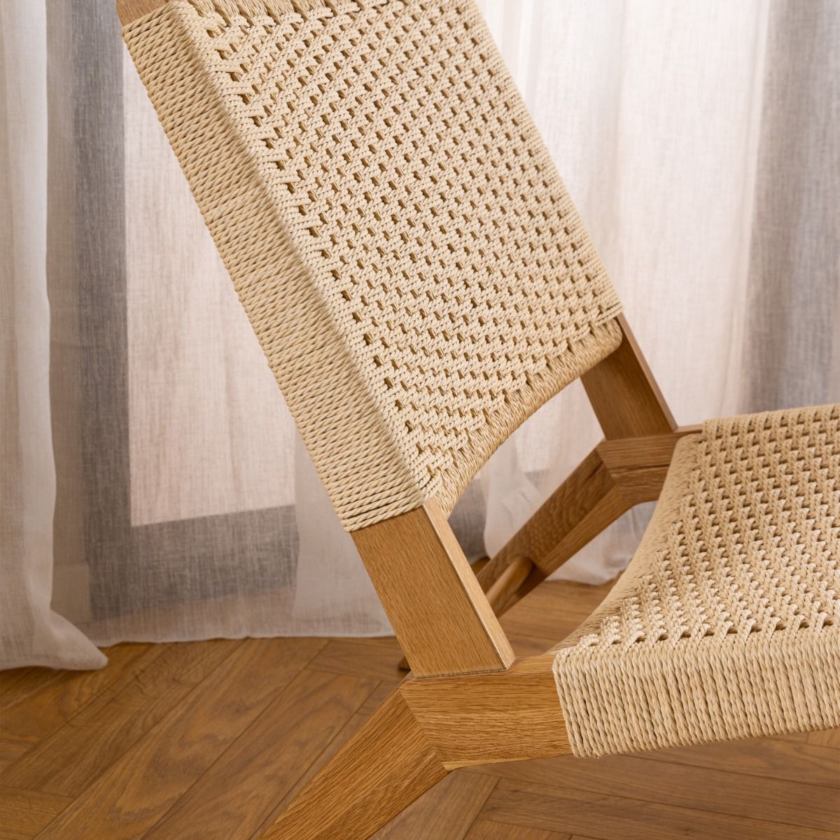 Wooden Lounge Chair With Woven Paper Plaits - Carson