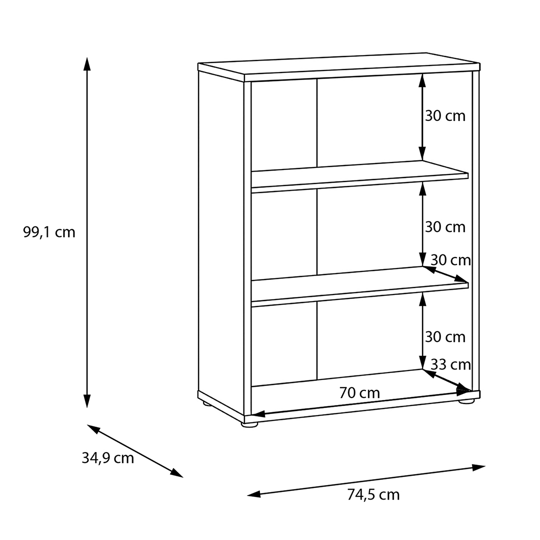 Wooden Low Bookcase Wide With 2 Shelves - Alice Springs