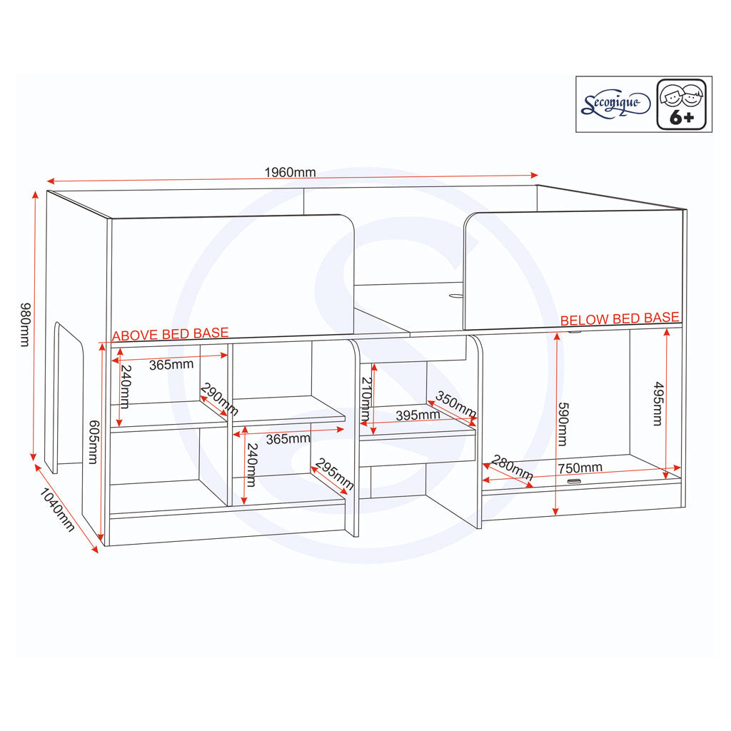 Wooden Low Sleeper Bed With Ladder - Orlando