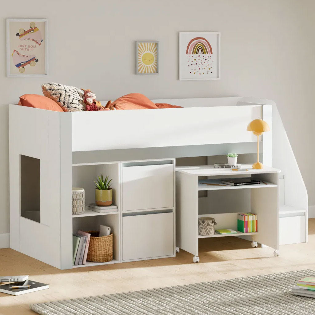 Wooden Mid Sleeper Bed With Ladder - Gaia