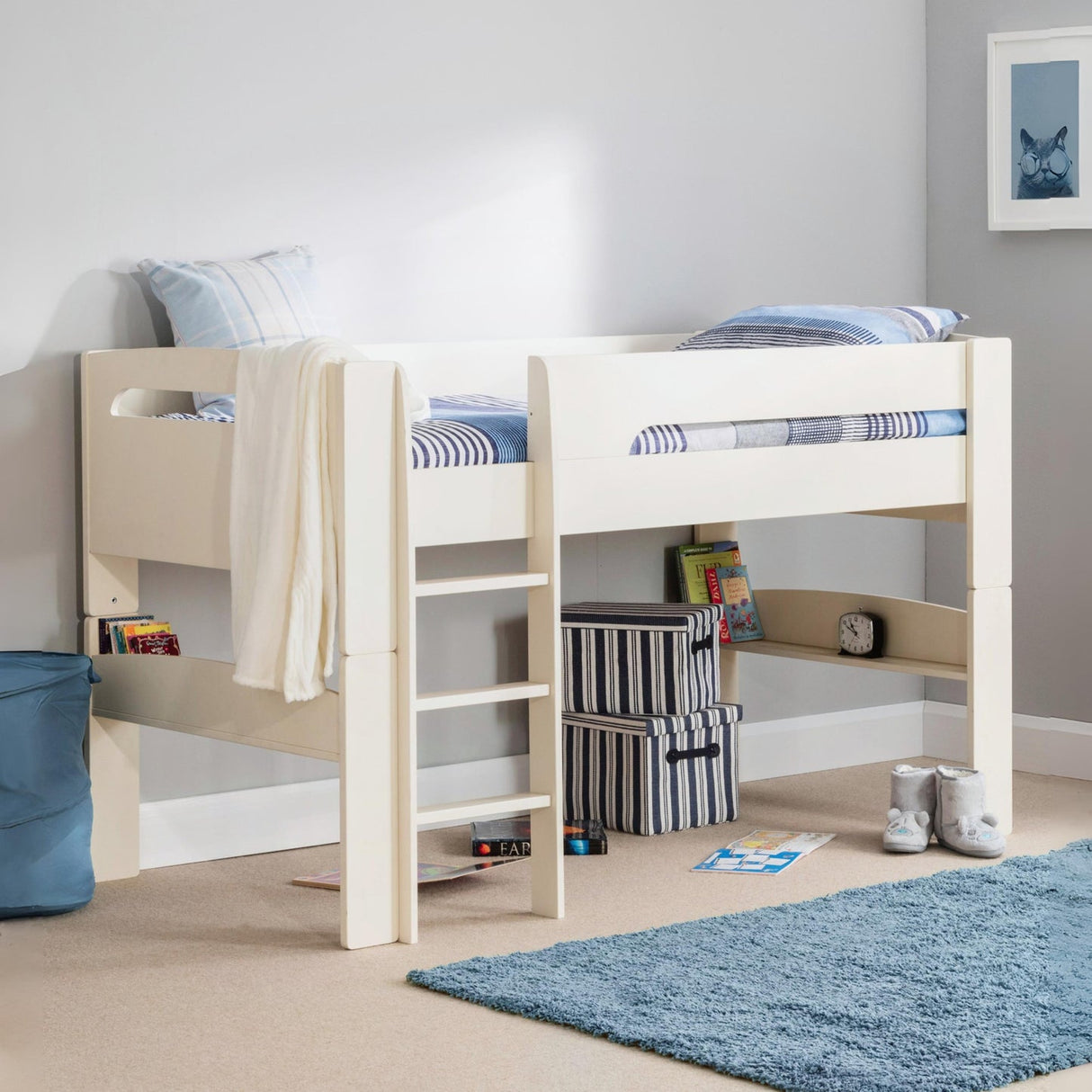 Wooden Mid Sleeper Bed With Ladder - Pluto