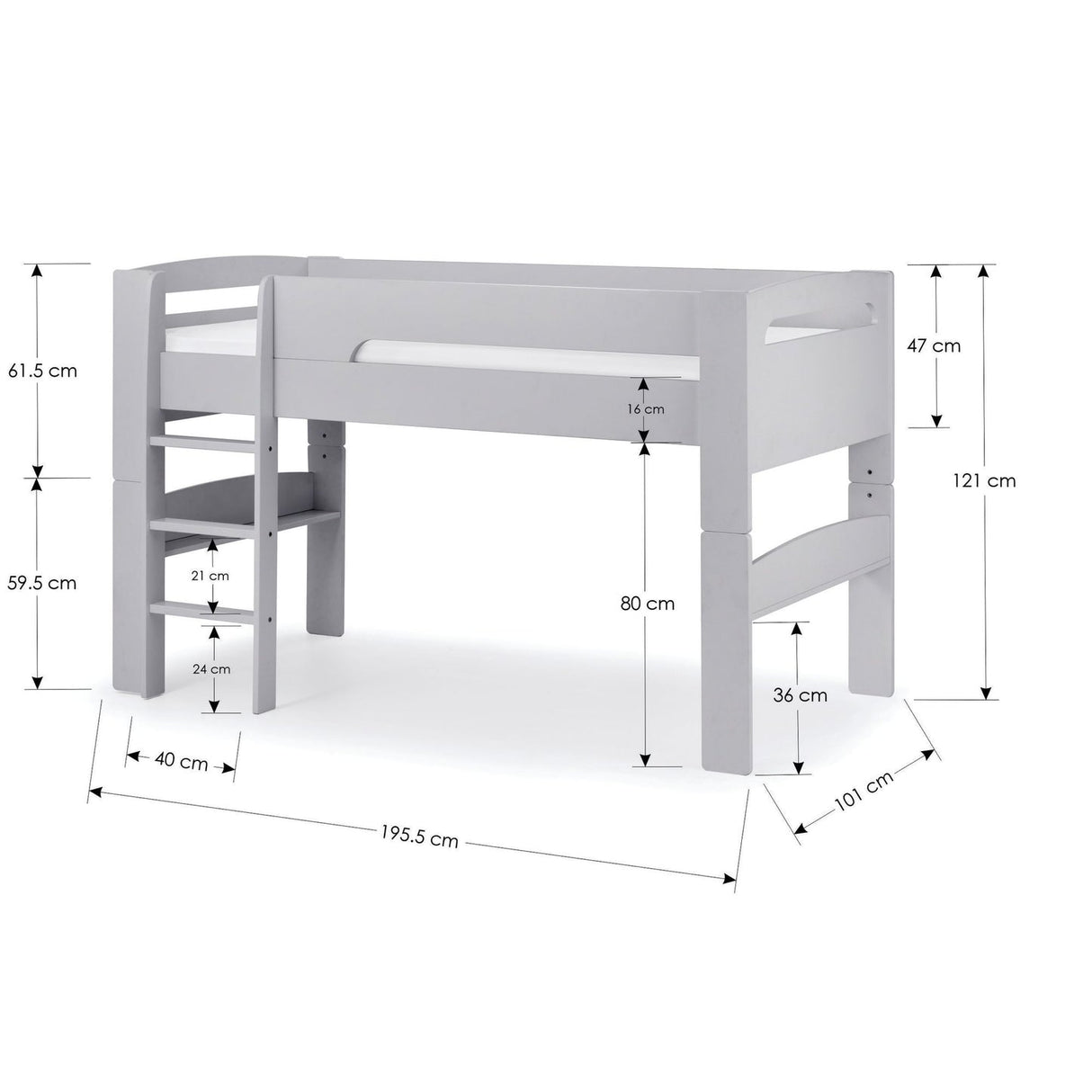 Wooden Mid Sleeper Bed With Ladder - Pluto
