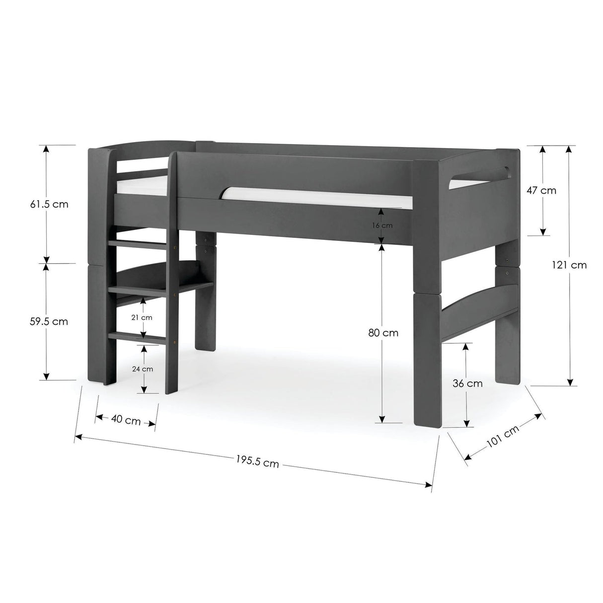Wooden Mid Sleeper Bed With Ladder - Pluto
