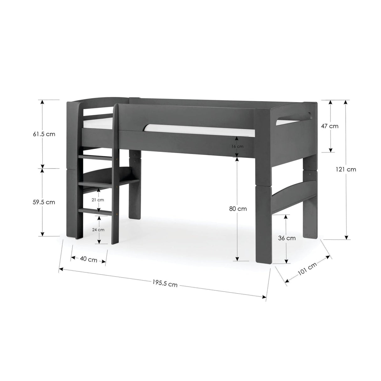 Wooden Mid Sleeper Bed With Ladder - Pluto