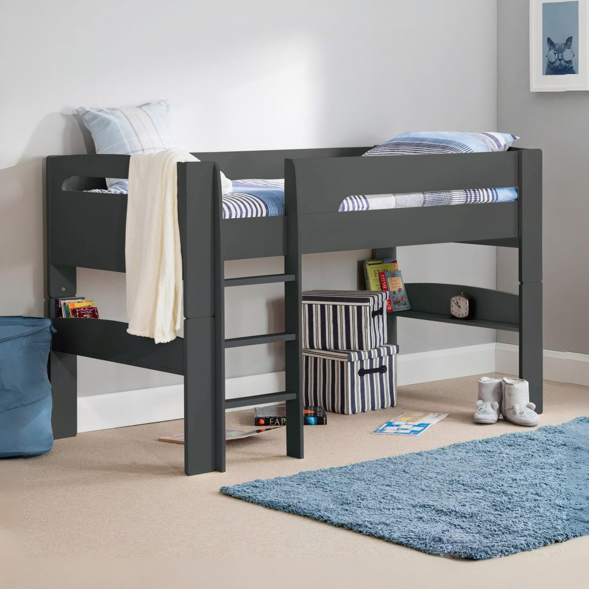 Wooden Mid Sleeper Bed With Ladder - Pluto