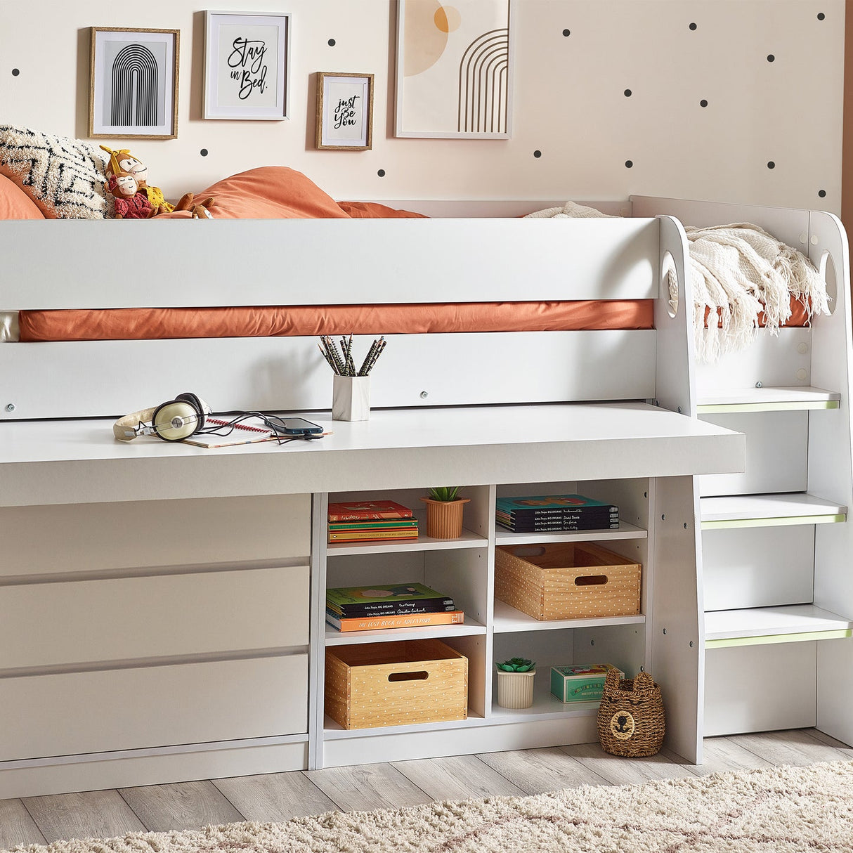 Wooden Mid Sleeper Bed With Ladder - Vespa