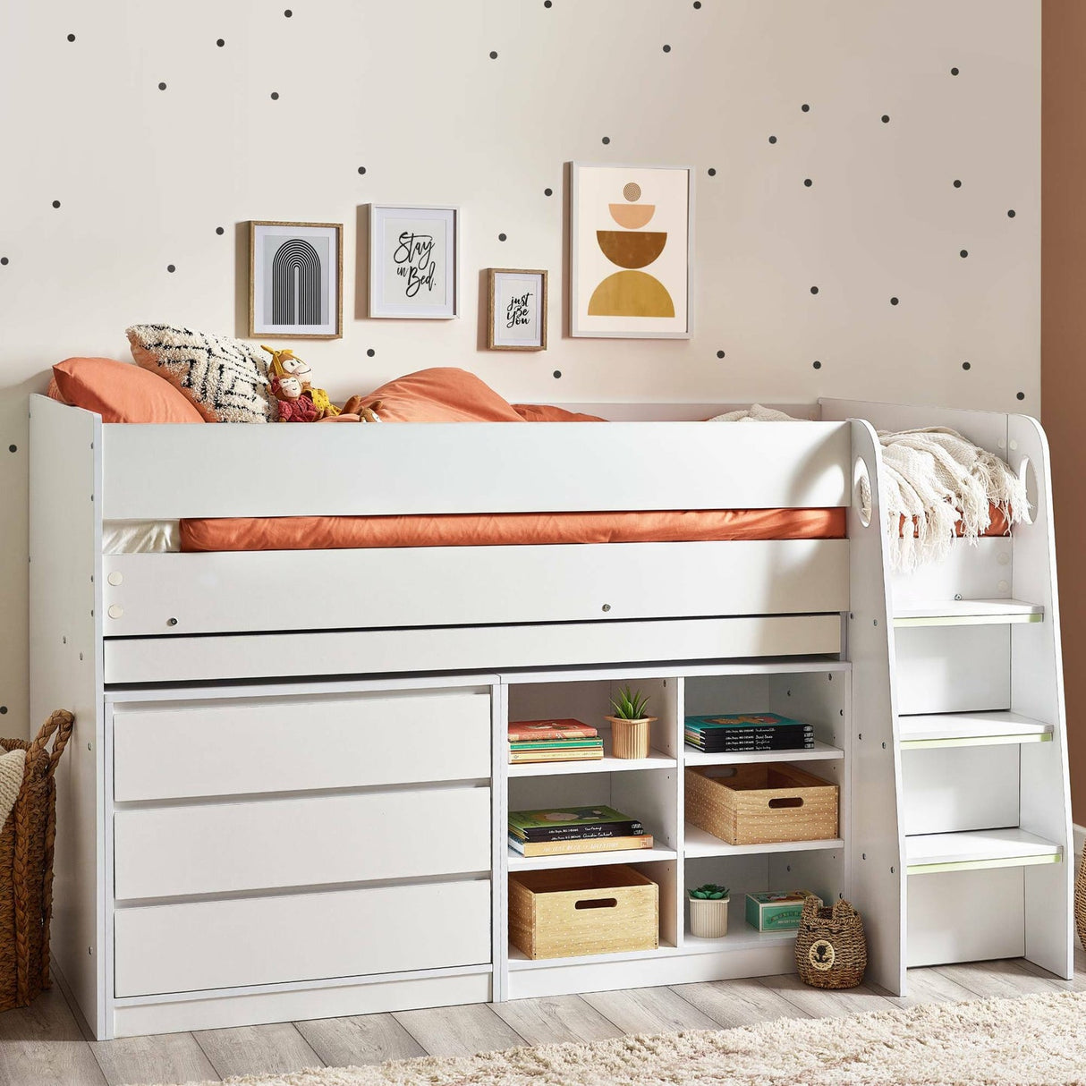 Wooden Mid Sleeper Bed With Ladder - Vespa