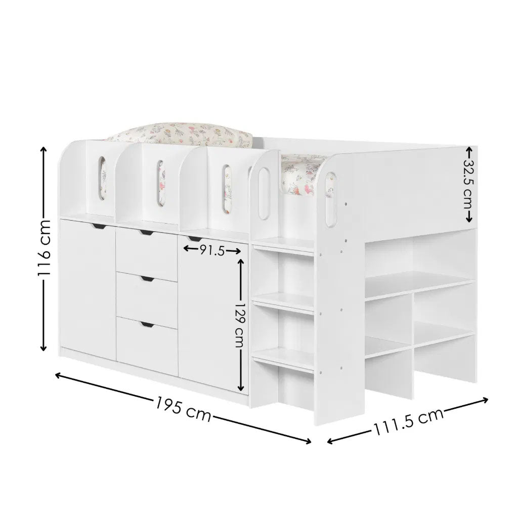 Wooden Mid Sleeper Bed With Ladder - Vision