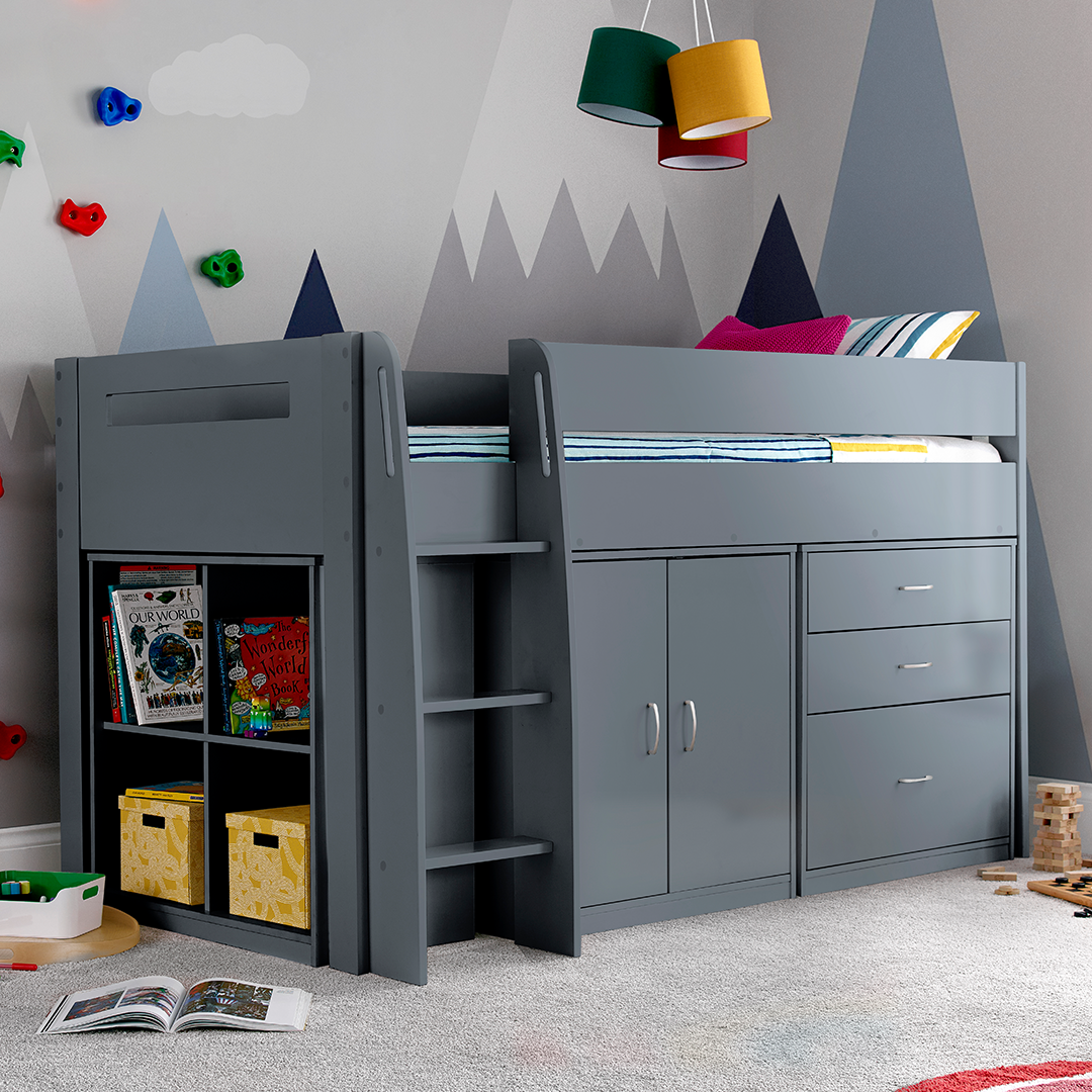 Wooden Mid Sleeper Single Storage Bed - Lacy