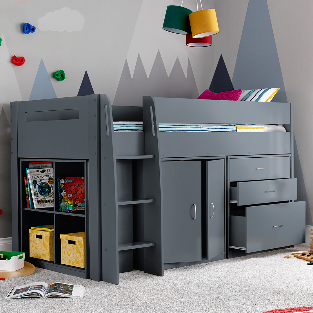 Wooden Mid Sleeper Single Storage Bed - Lacy