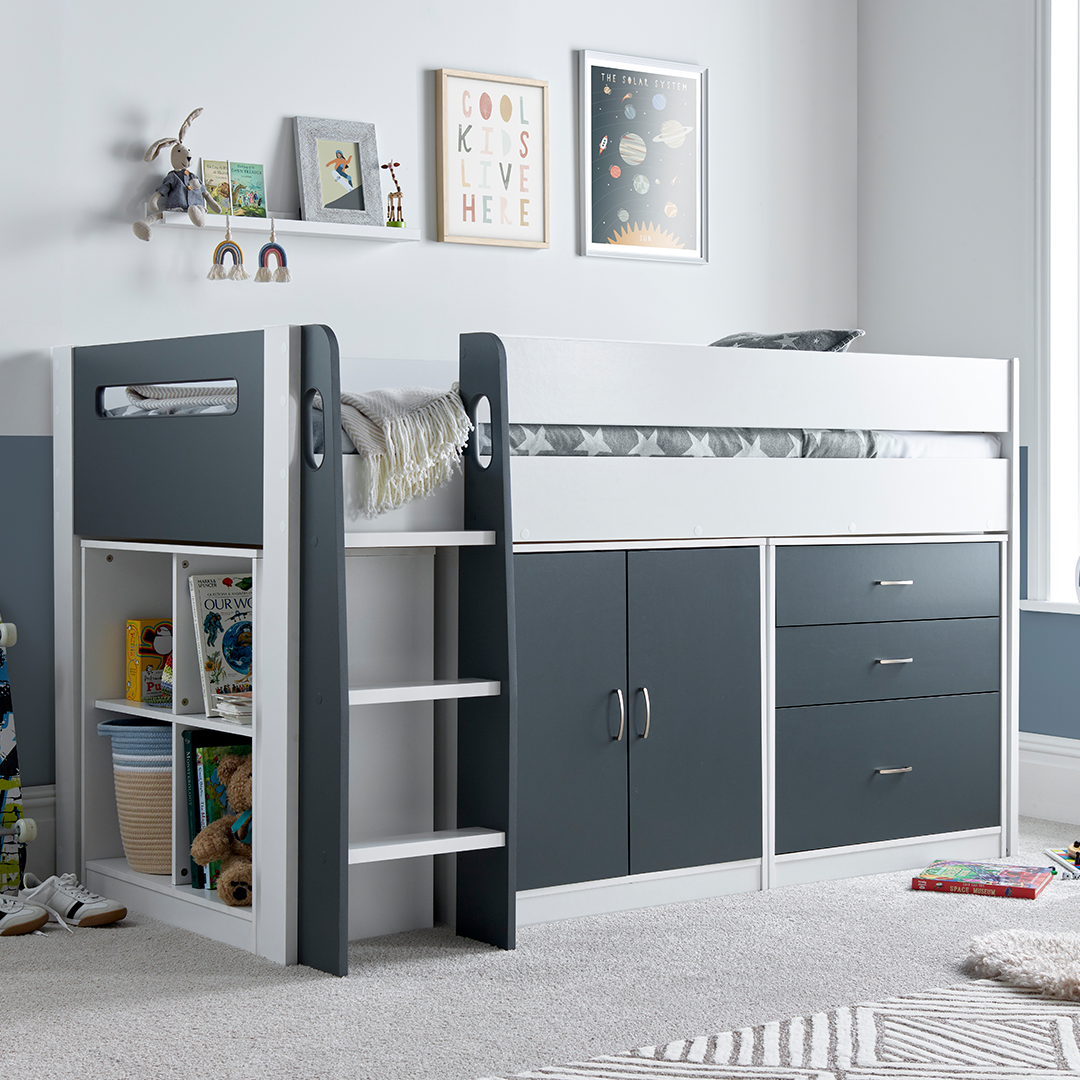 Wooden Mid Sleeper Single Storage Bed - Lacy