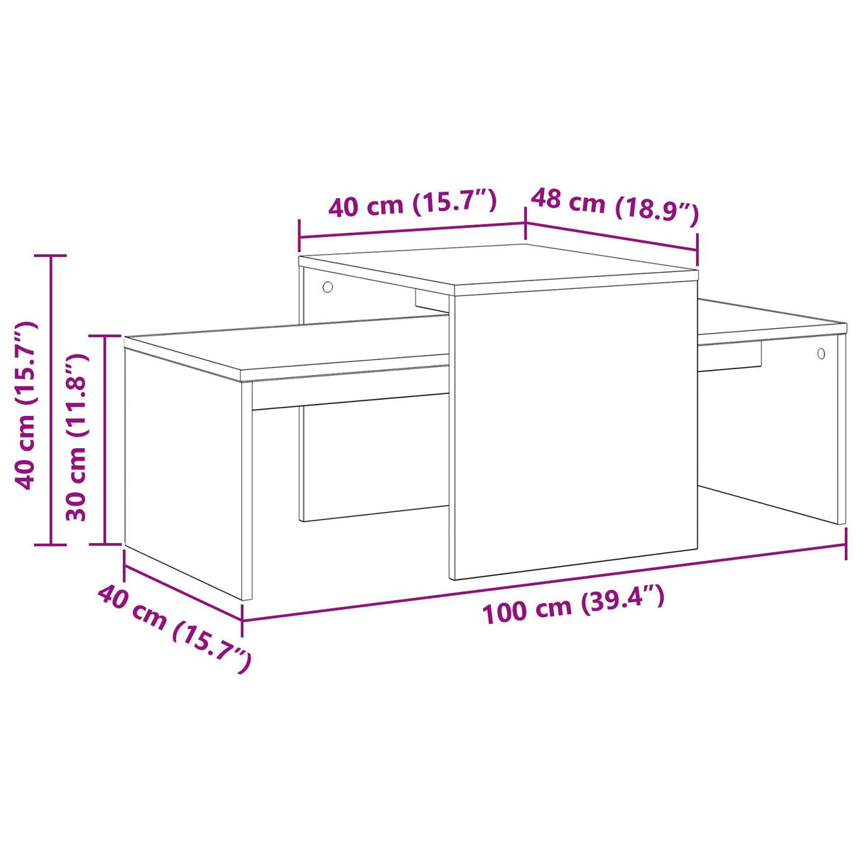 Wooden Nest Of 2 Coffee Tables 100cm Wide - Vantage Home
