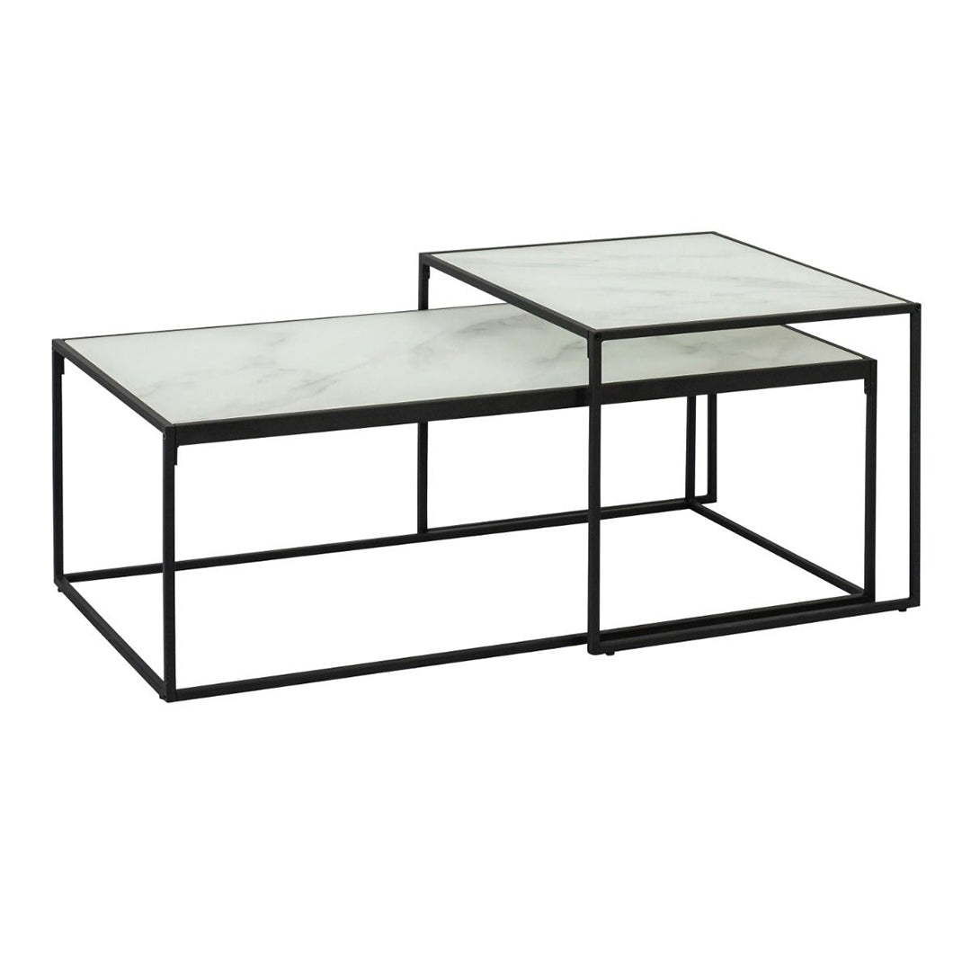 Wooden Nest of 2 Coffee Tables in Marble Effect Rectangular - Bolton
