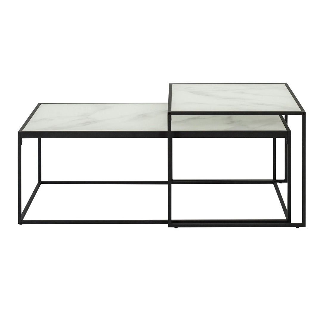 Wooden Nest of 2 Coffee Tables in Marble Effect Rectangular - Bolton