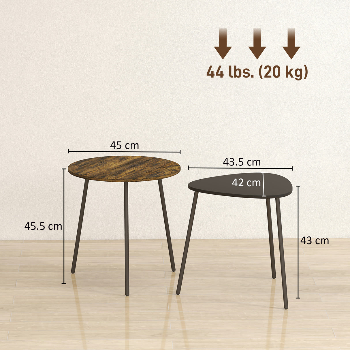 Wooden Nest Of 2 Tables 45cm Wide With Metal Legs - Velmora