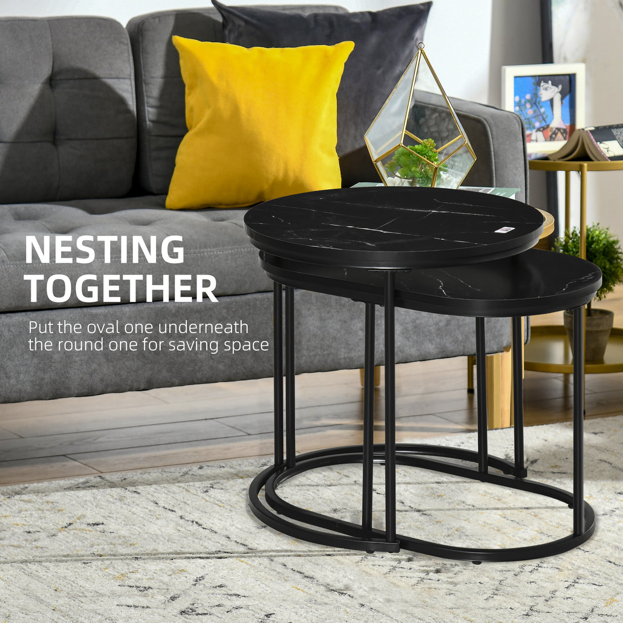 Wooden Nest of 2 Tables in Marble Effect - Velmora