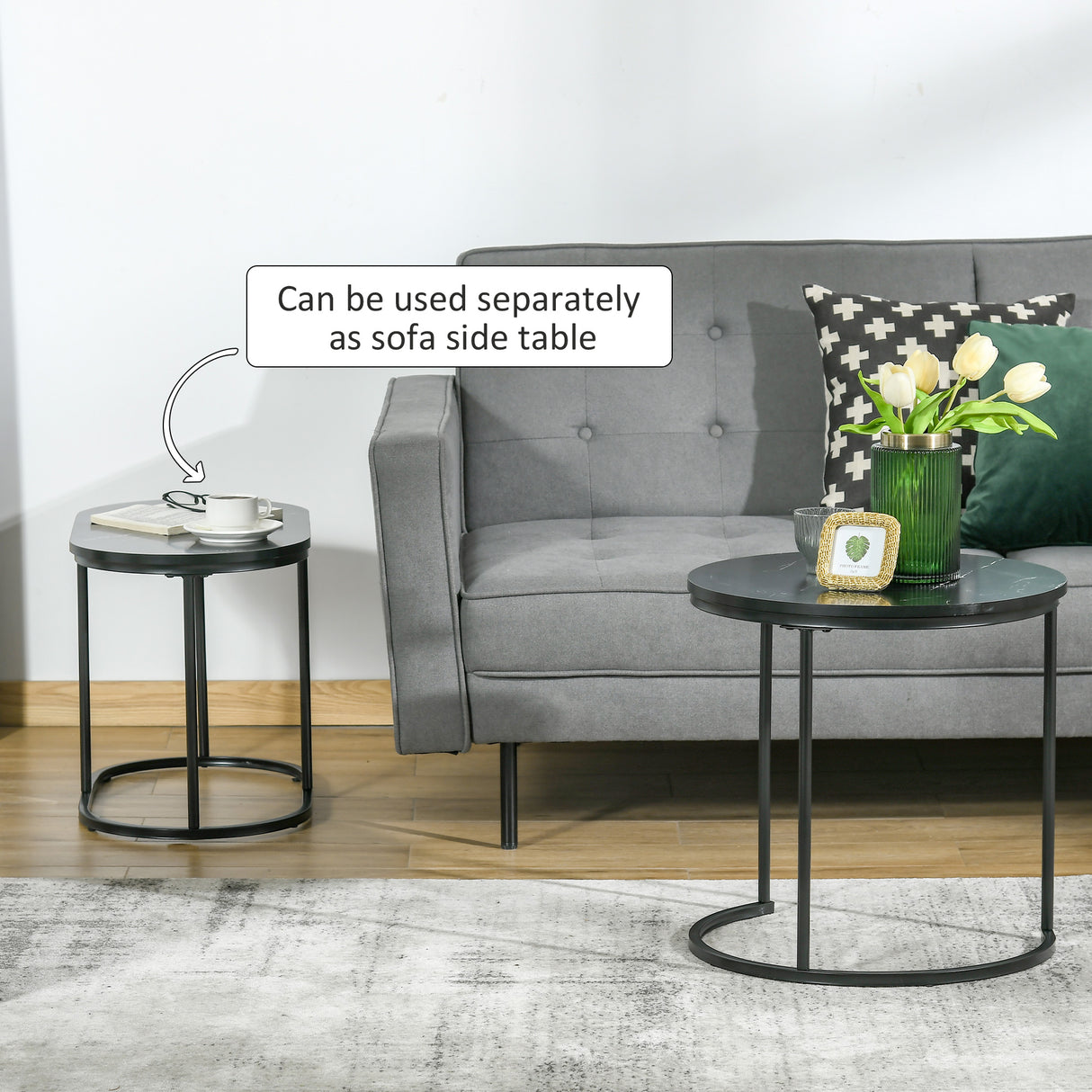 Wooden Nest of 2 Tables in Marble Effect - Velmora