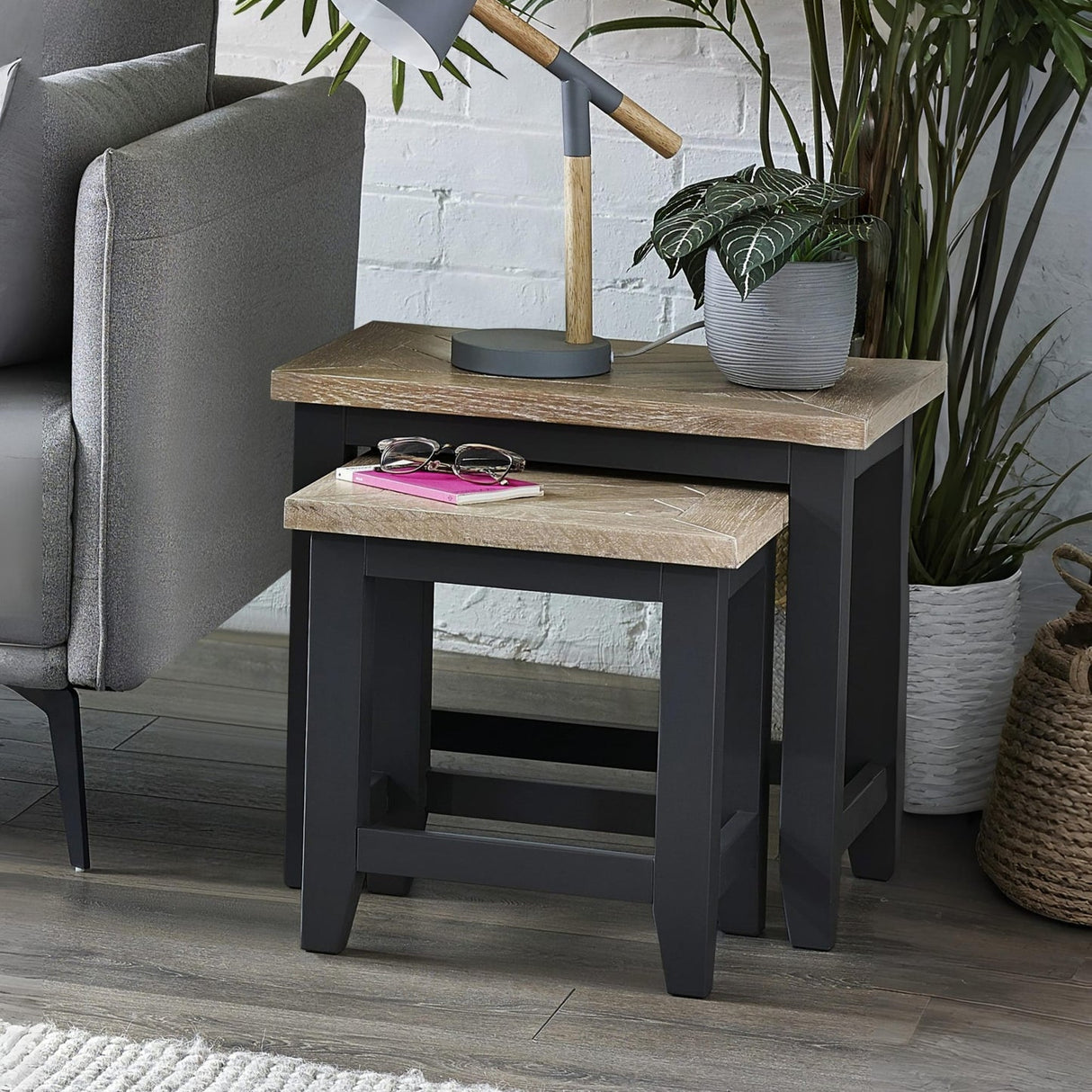 Wooden Nest Of 2 Tables Rectangular - Bordeaux