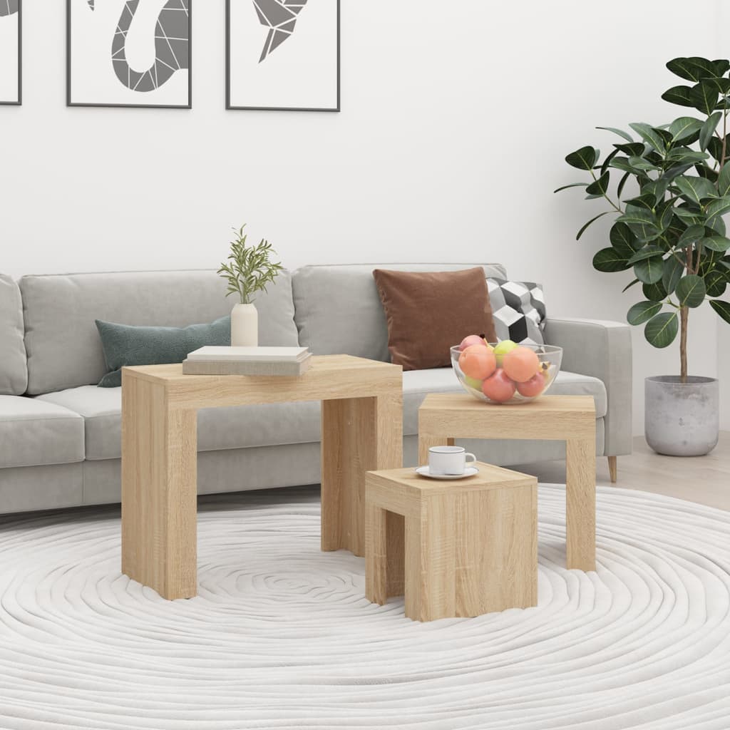 Wooden Nest Of 3 Coffee Tables 61cm Wide - Vantage Home