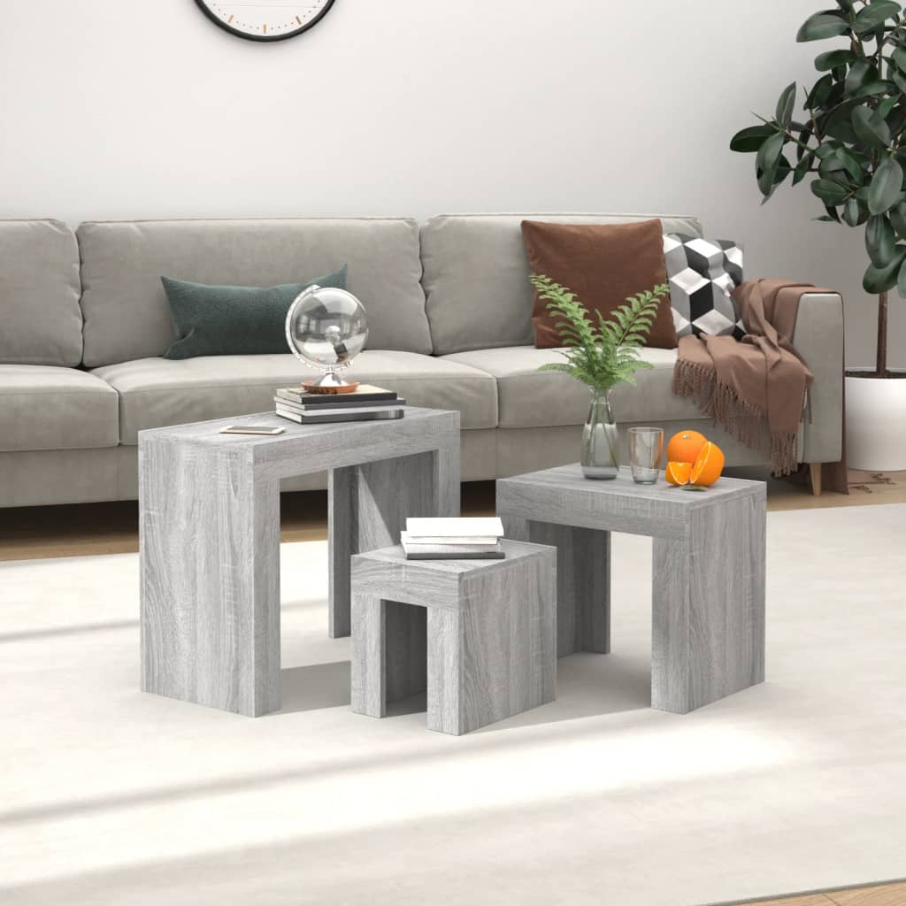 Wooden Nest Of 3 Coffee Tables 61cm Wide - Vantage Home