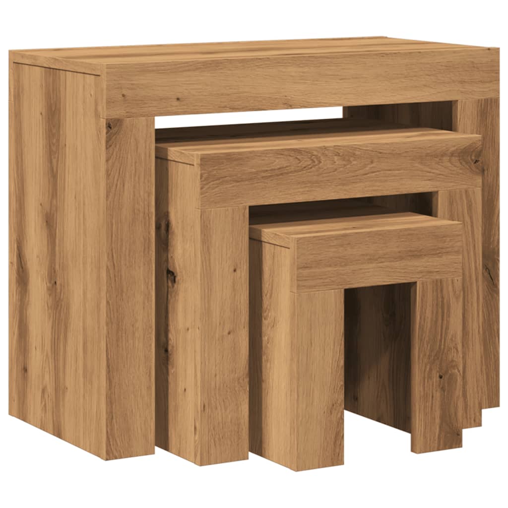 Wooden Nest Of 3 Coffee Tables 61cm Wide - Vantage Home