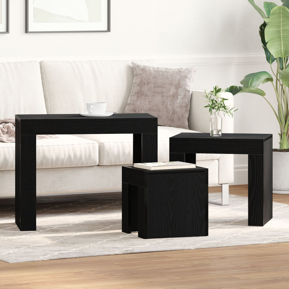 Wooden Nest Of 3 Coffee Tables 61cm Wide - Vantage Home