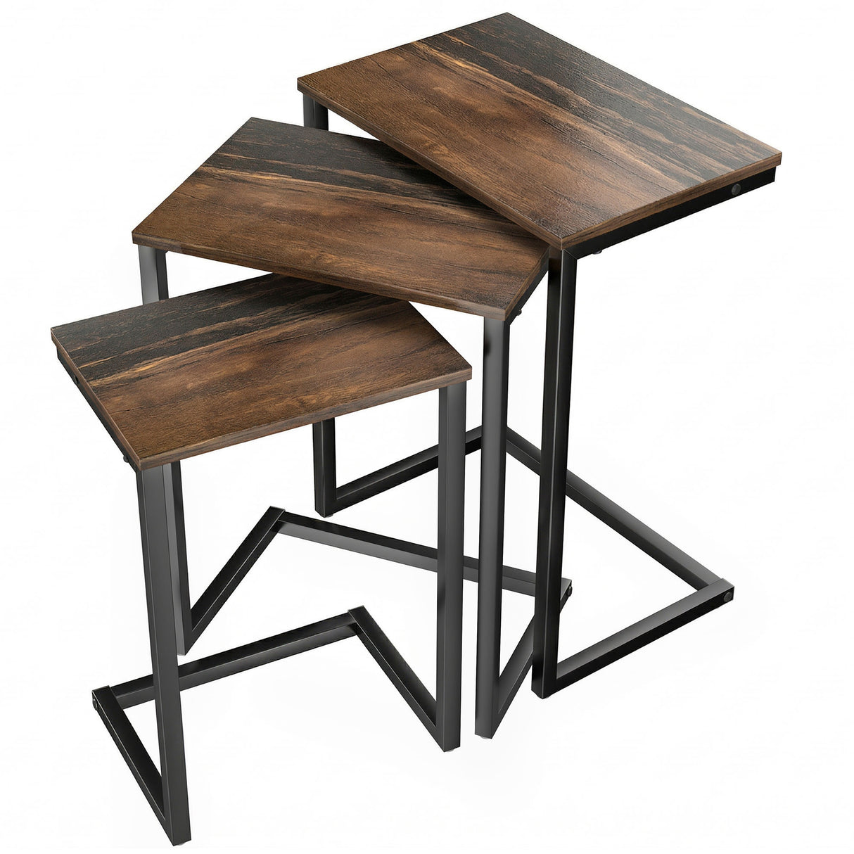 Wooden Nest Of 3 Tables 45cm Wide With Steel Frame - Velmora