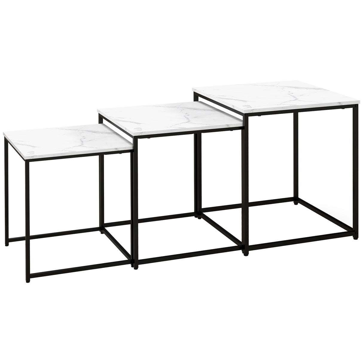 Wooden Nest of 3 Tables Square in Marble Effect - Velmora
