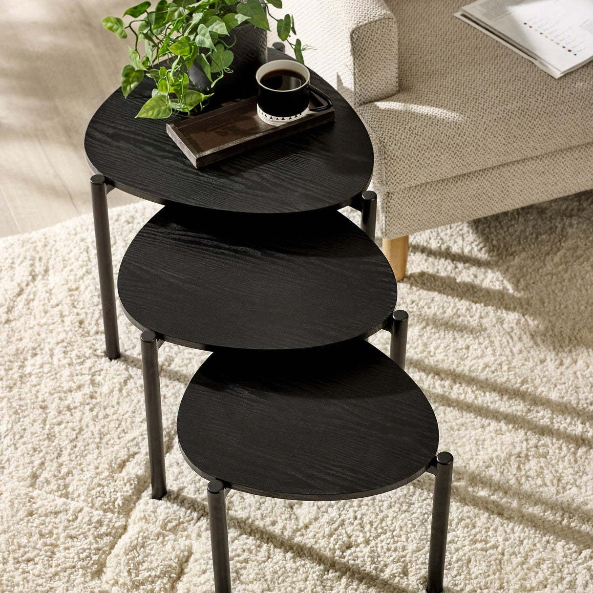Wooden Nest Of 3 Tables Teardrop - Lorette