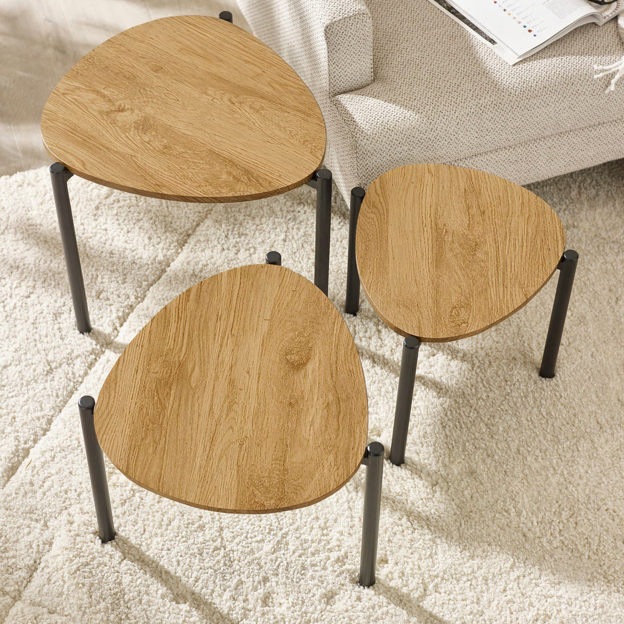 Wooden Nest Of 3 Tables Teardrop - Lorette