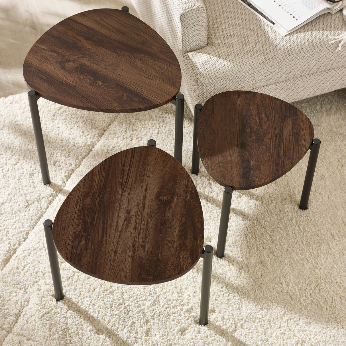 Wooden Nest Of 3 Tables Teardrop - Lorette