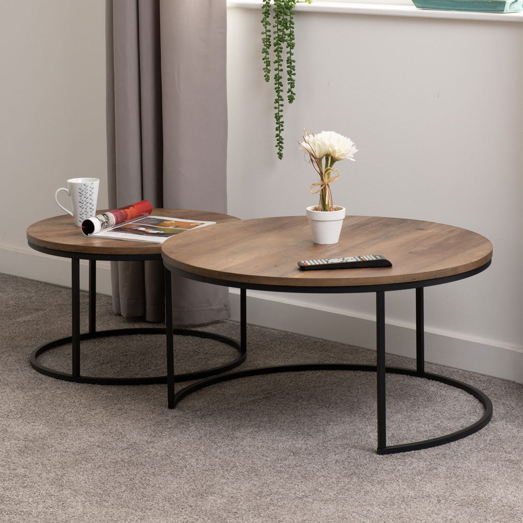 Wooden Nest Of Coffee Tables Round - Quebec