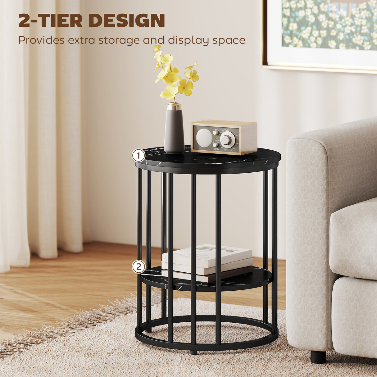 Wooden Nesting Coffee Tables Round in Set of 2 With Under Shelf - Velmora