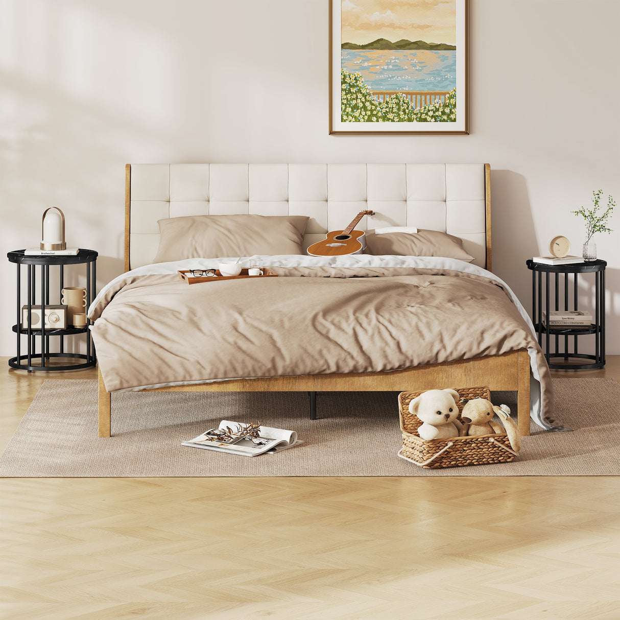 Wooden Nesting Coffee Tables Round in Set of 2 With Under Shelf - Velmora