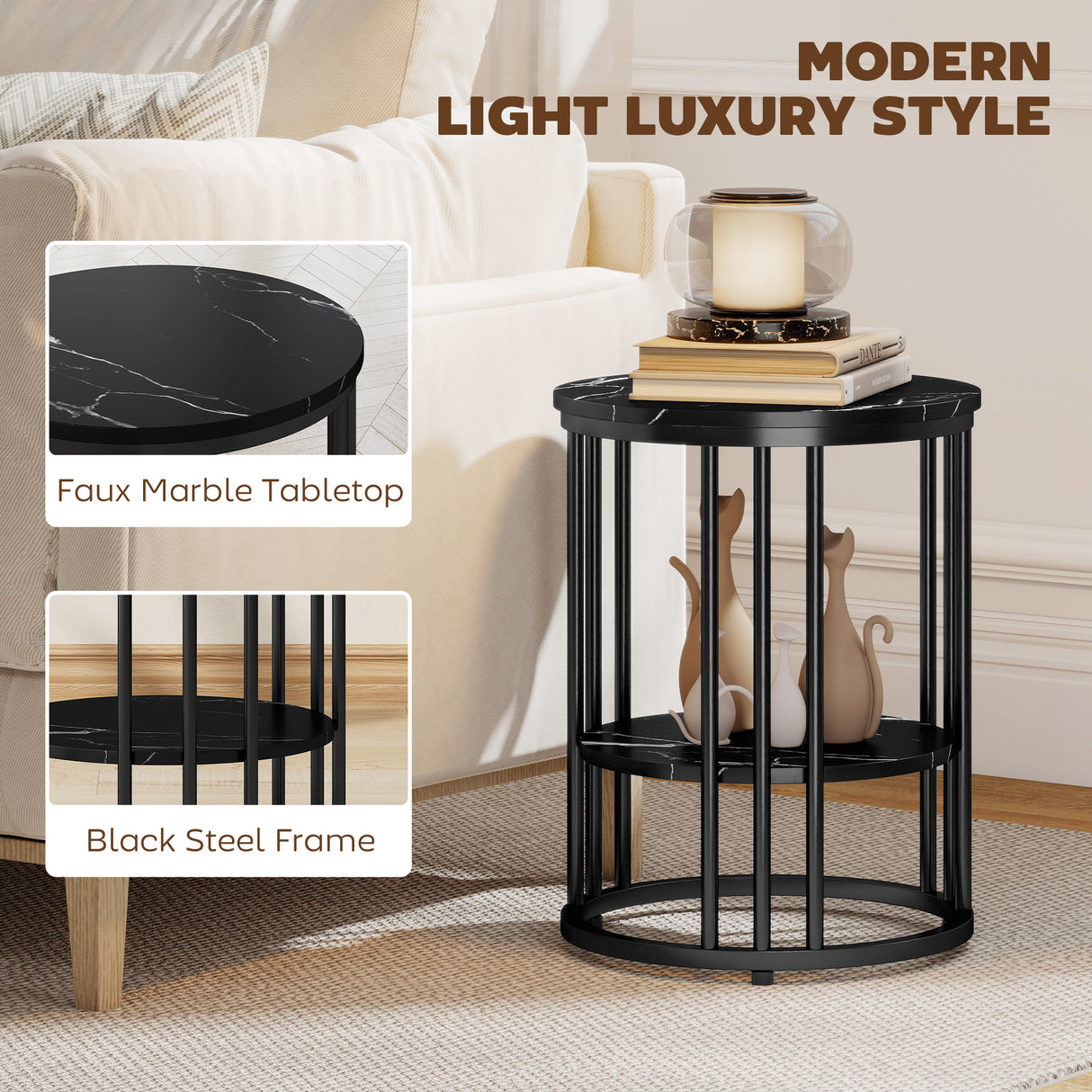 Wooden Nesting Coffee Tables Round in Set of 2 With Under Shelf - Velmora