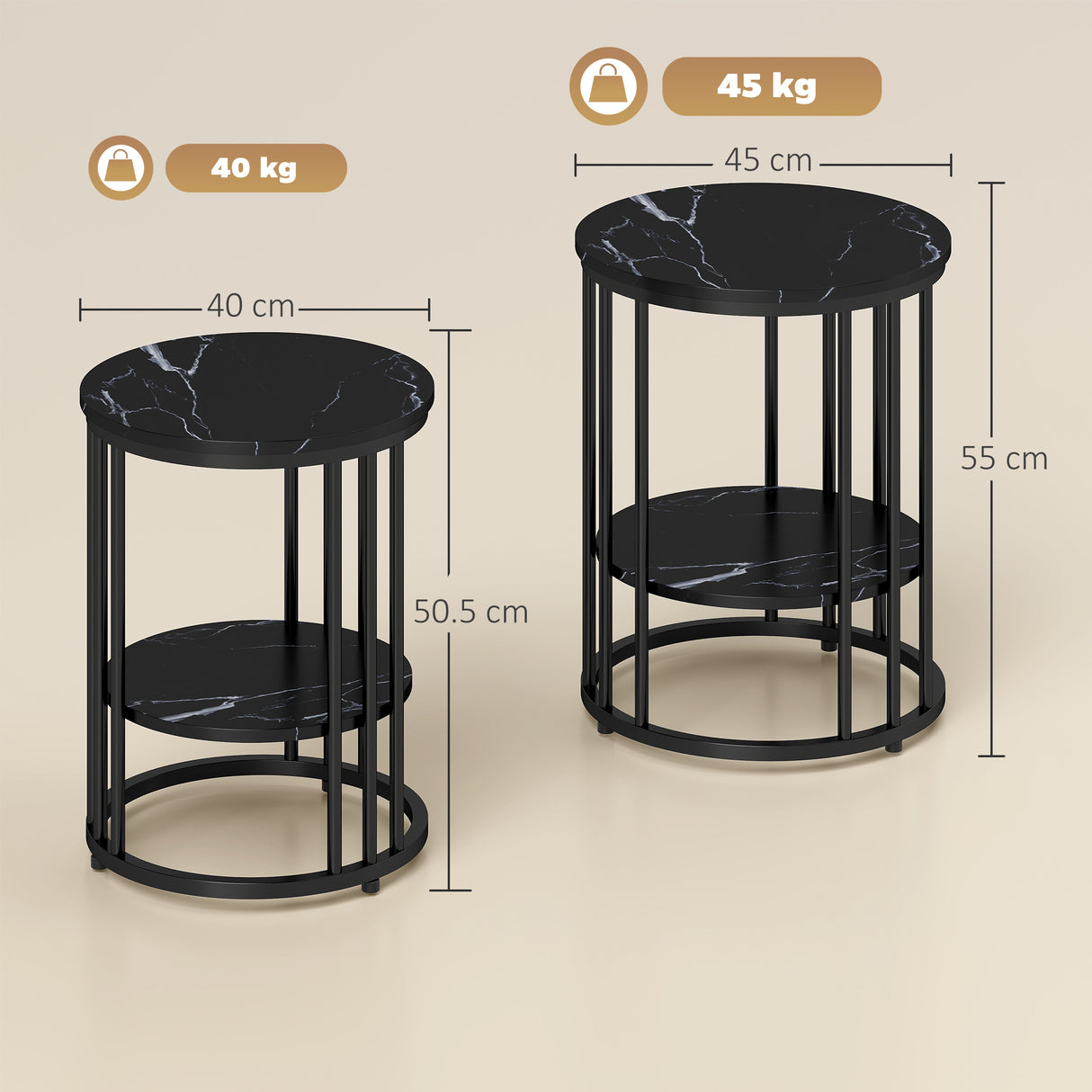 Wooden Nesting Coffee Tables Round in Set of 2 With Under Shelf - Velmora